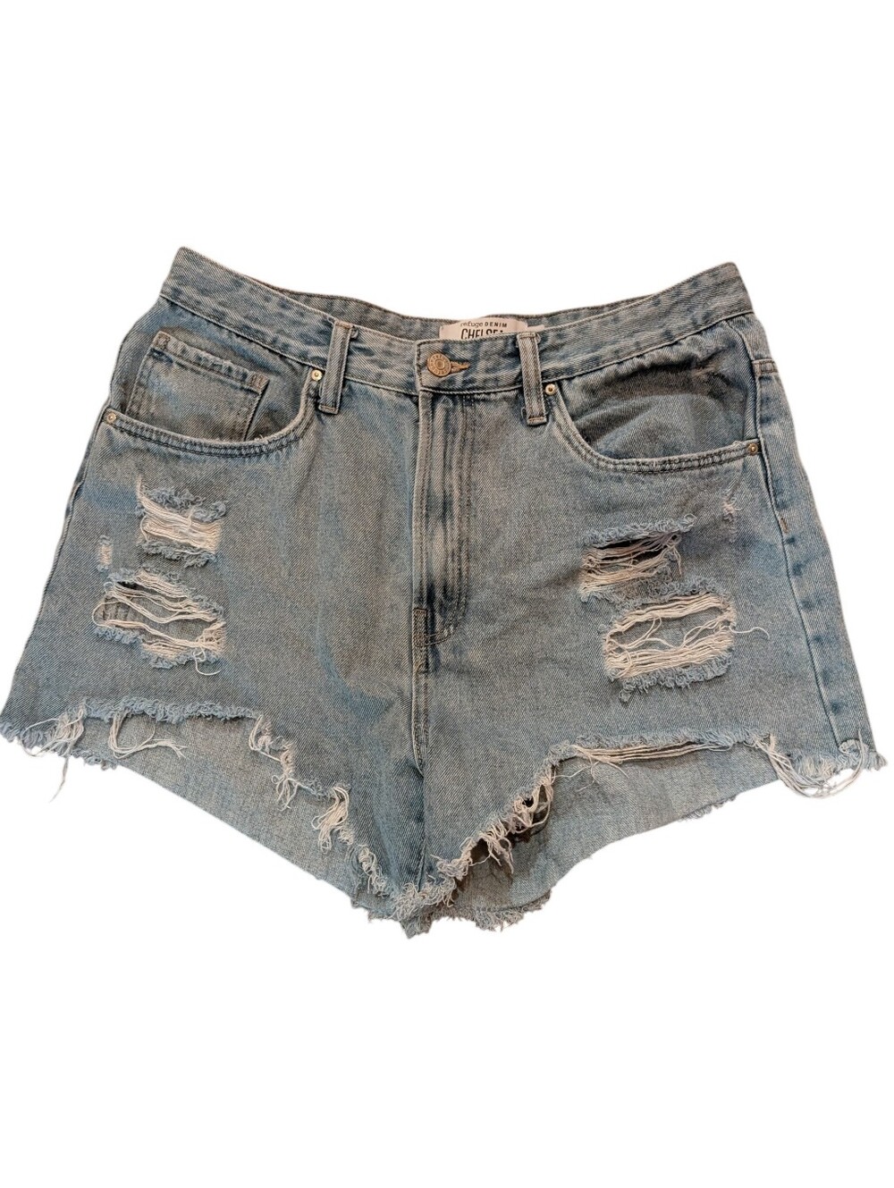 refuge Distressed Light Blue Denim Cutoff Shorts